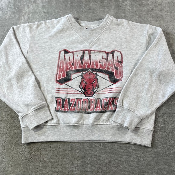 Champion Tops - Arkansas Razorbacks Sweatshirt Champion Womens Medium Gray  V Neck NCAA College